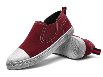 東材男士帆布鞋 韓版潮流一腳蹬懶人鞋，休閑百搭黑白時(shí)尚